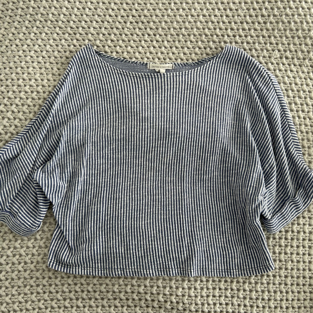 CAUTION TO THE WIND BLUE & WHITE STRIPED BLOUSE | SMALL